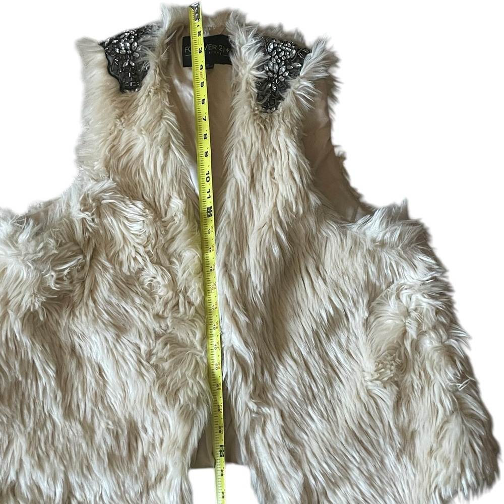 Forever 21 Cream Faux Fur Vest with Beaded Shoulder Embellishments - Picture 2 of 6